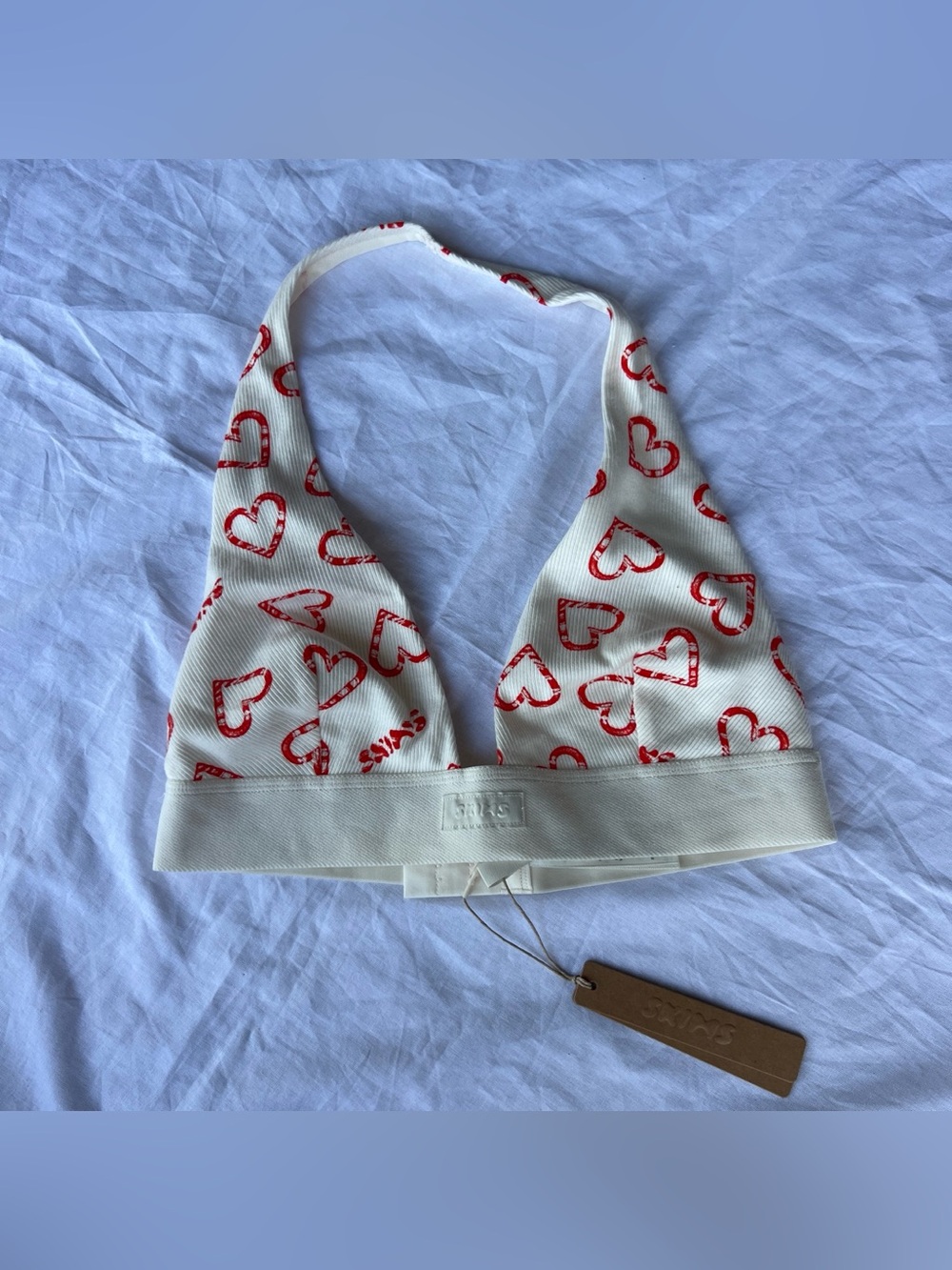 Skims cotton rib halter bralette marble candy heart print small $38